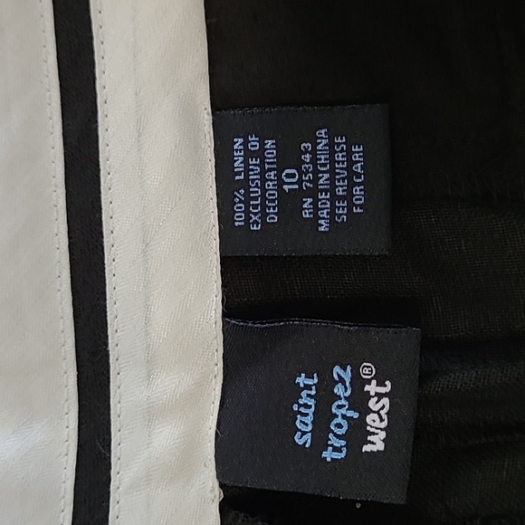 Saint Tropez West Black Linen Pants with Colorful Embroidered Cocktails size 10 - Picture 3 of 12